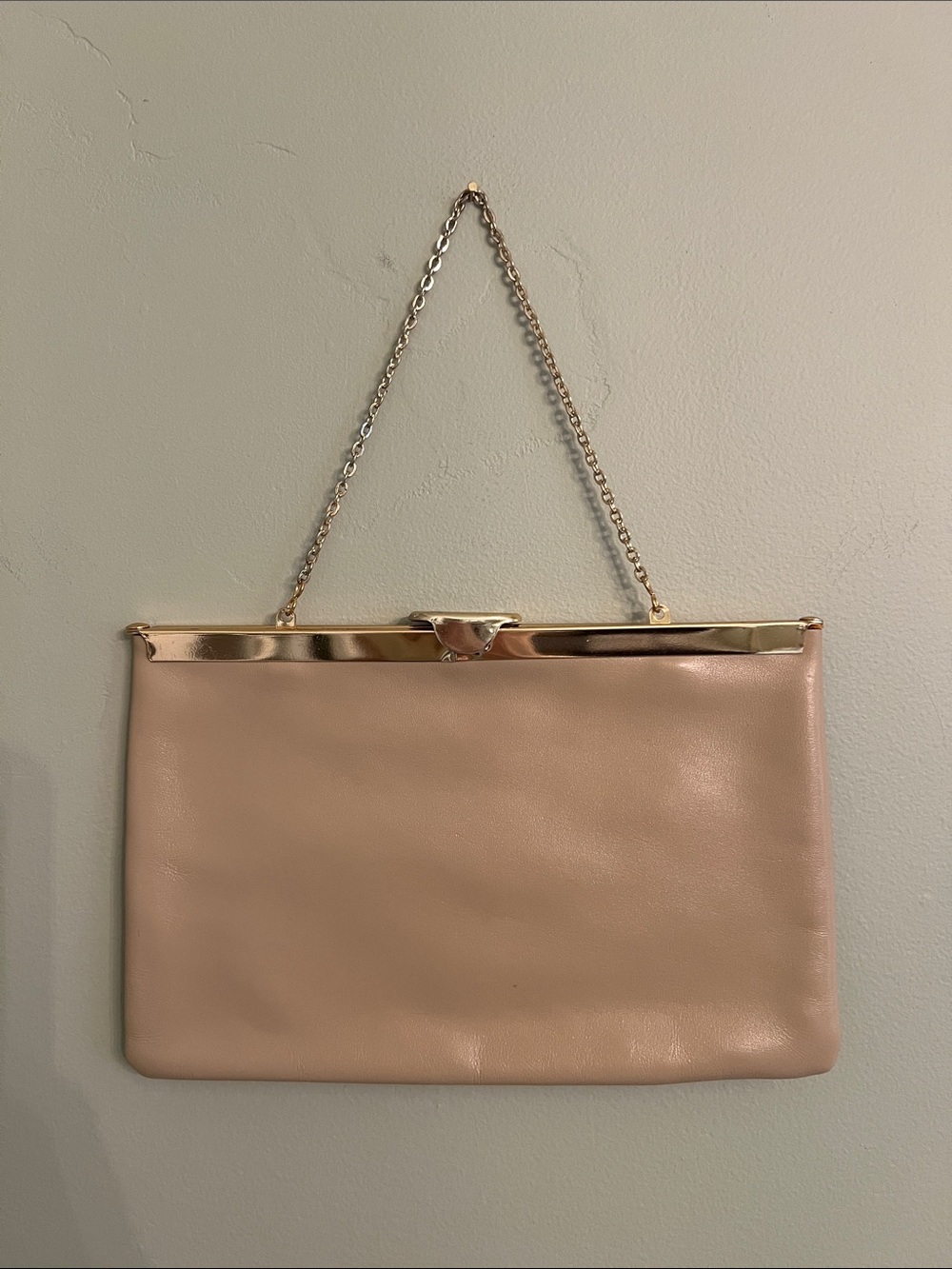 Chic Vintage Leather Sand Frame Clutch with Gold Chain